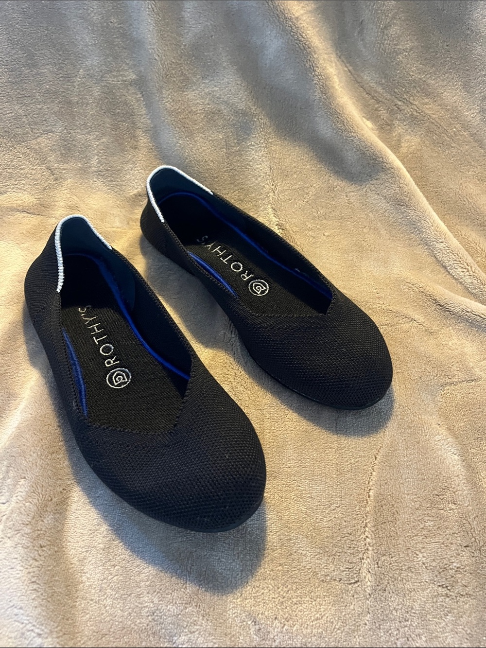 Rothy's Black Knit Slip-On Ballet Flats with White Trim